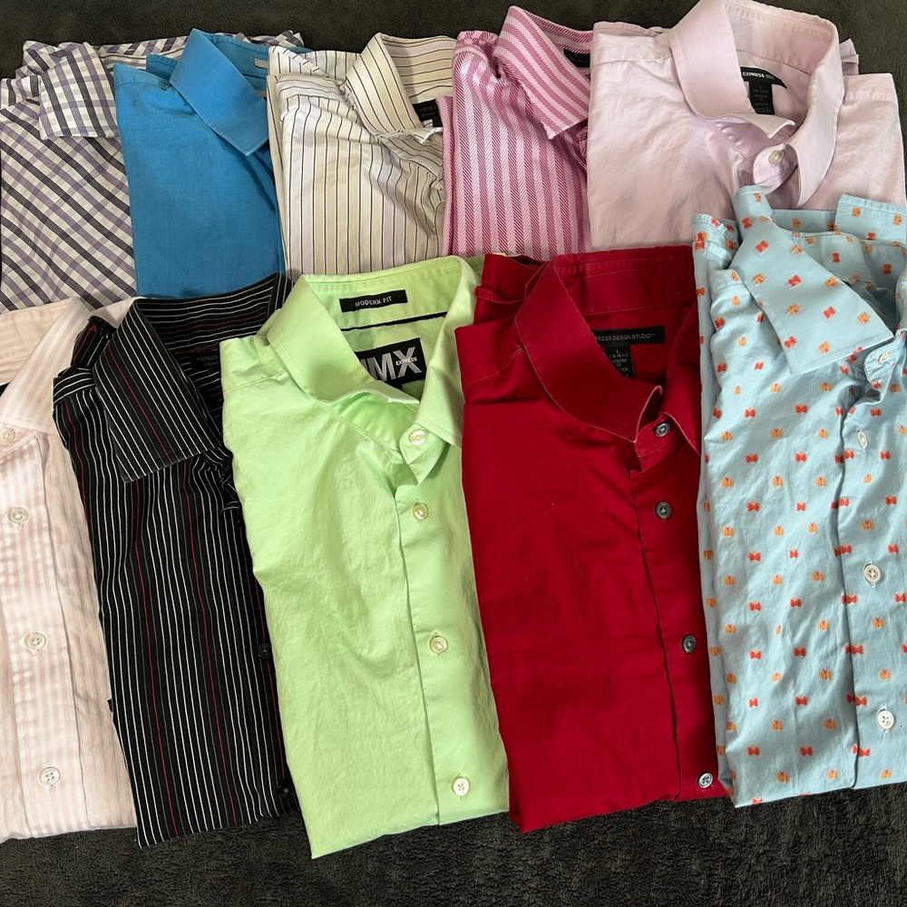10X Men’s Express Design Studio Button-Up Collared Dress Shirts Bundle sz Large